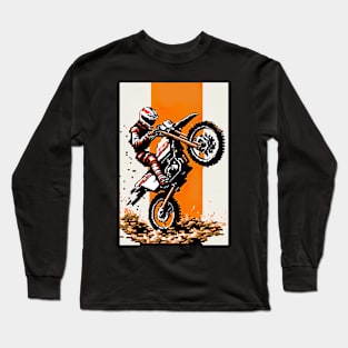 Dirt bike cool wheelie - pixel art style orange and tan Long Sleeve T-Shirt